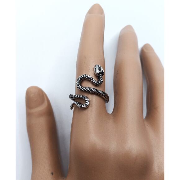 New Bold Silver Snake Ring Size Adj - Picture 1 of 3